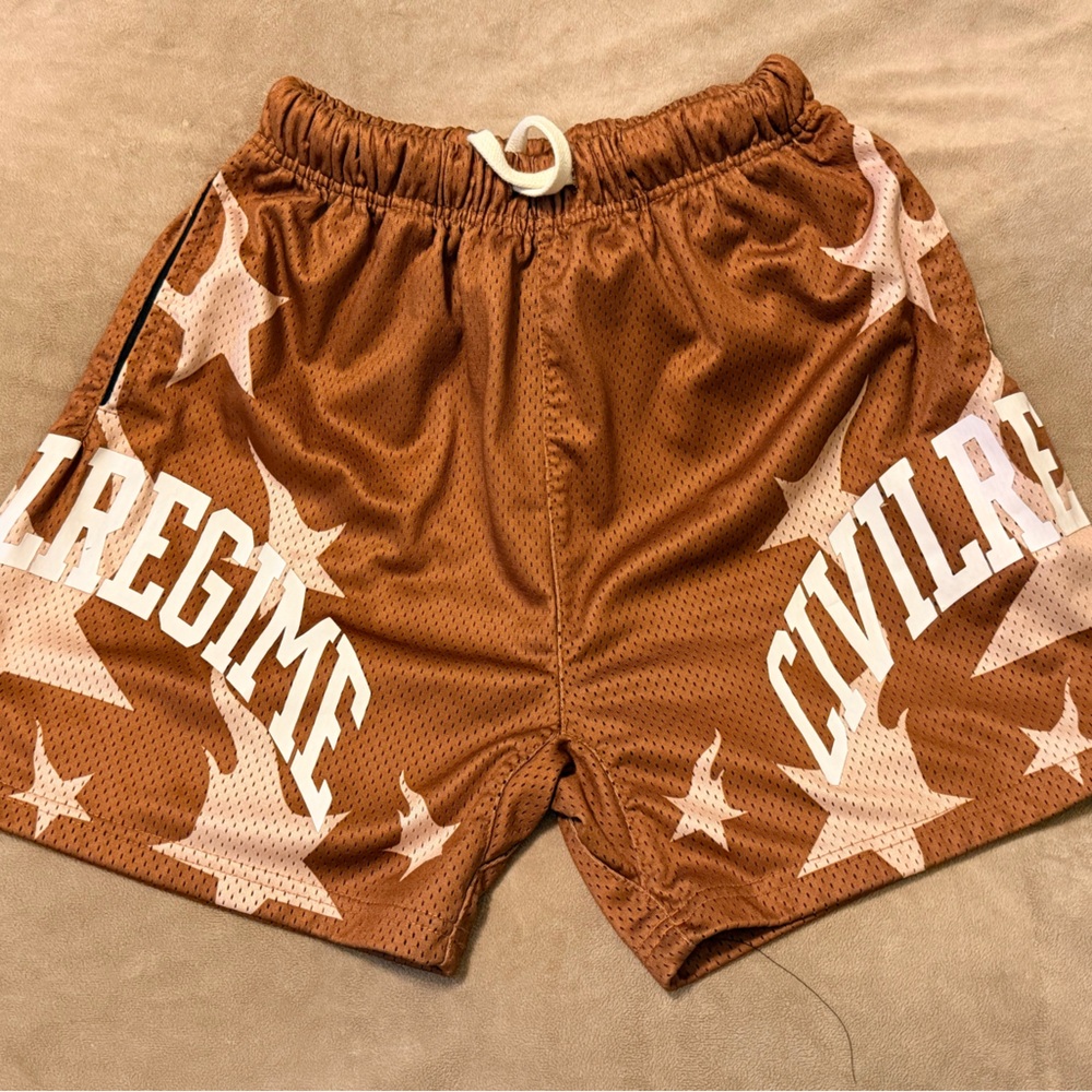 Men’s Brown Star Print Athletic Shorts with Drawstring